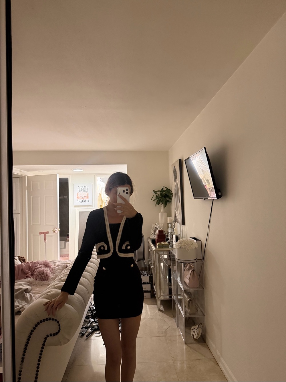Black & White Contrast Knit Mini Dress and jacket